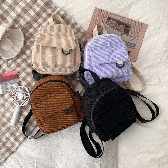 Corduroy Mini Women's Backpacks Female Bag Phone Purse Pouch Rucksack For Teen Girls Fashion Casual Small Shoulder Bags 2022
