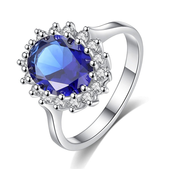 Princess Diana William Kate Middleton's Created Blue Ring Charms Engagement Wedding Women Jewelry