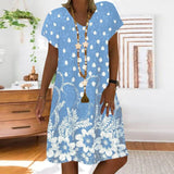 KANCOOLD dress Fashion Women Casual Loose Dot Floral Print Patchwork V-Neck Short Sleeves Dress Summer new dress momen 20APR29