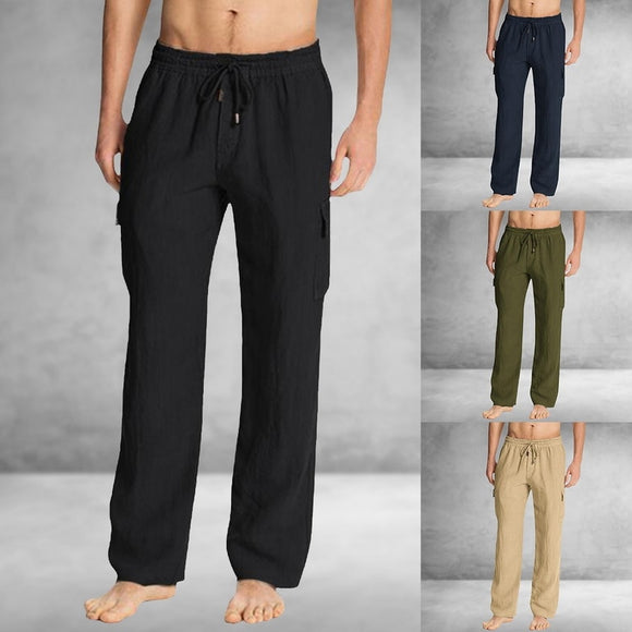 Casual men's simple trousers men's summer new simple fashion cotton linen trousers straight full length pants