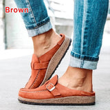 Women Slip On Sandals 2020 Summer Retro Casual Comfy Leather Buckle Suede Ladies Flat Shoes Soft Female Flat Slipper Shoes