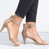 Spring Women Pumps Sandals Thin High Heel Open Toe Zipper Suede Leopard Platform Office Ladies Sandal Shoes Sapato Feminino