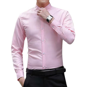 Men Long Sleeve Shirts Slim Fit Solid Business Formal Shirts for Autumn FS99