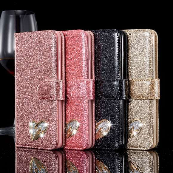Luxury Flip Bling Phone Case For Samsung S20 Ultra S9 S8 S10 Plus S7 Edge Note 8 Glitter Leather Wallet Stand Cover For A50 A70