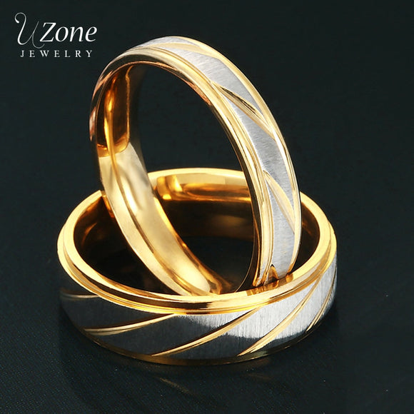 UZone Stainless Steel Couples Rings for Men Women Cut Cant Lovers Gold wedding Bands Engagement Anniversary rings Drop Shipping