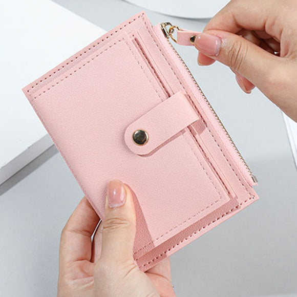 Pu Leather Women's Short Wallet Fashion Cute Small Coin Purse Hit Color Buckle Zipper Wallet Card Holder Cash Clip Clutch