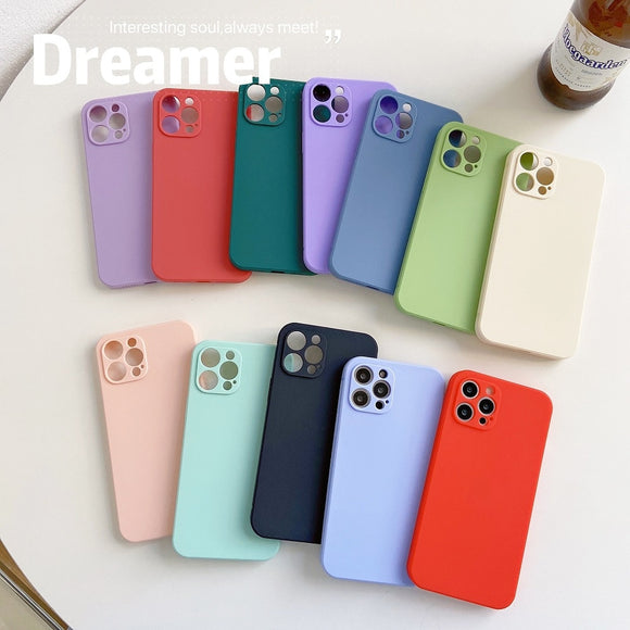 Solid Color Soft Shockproof Phone Case For iPhone 13 11 12 Pro Max XS X XR Max Mini 7 8 Plus SE 2020 Silicone Bumper Back Cover