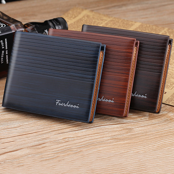 Luxury Wood Grain Matte Leather Mens Wallet Multi Photo Card Holders Fashion Short Business Wallet Men Retro Purse Money bag