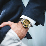 WINNER Mechanical Mens Watches Skeleton Gold Watch Men Luxury Fashion Wrist Watch Stainless Steel Strap Business Reloj Hombre