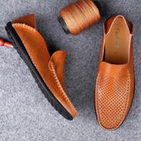 Summer Men Leather Loafers Black Moccasins Slip-on Flats Drive Shoes Casual Breathable Plus Size Lazy Zapatos De Hombre Driving