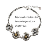 ANENJERY Fashion Retro Daisy Flower Bracelet Silver Color Link Chain Adjustale Bracelet Gift Party Jewelry for Women Men S-B410