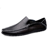 Summer Men Leather Loafers Black Moccasins Slip-on Flats Drive Shoes Casual Breathable Plus Size Lazy Zapatos De Hombre Driving