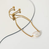 18k Gold Plated Stainless Steel Bracelet For Women Freshwater Baroque Pearl Adjustable Bracelet Waterproof Jewelry