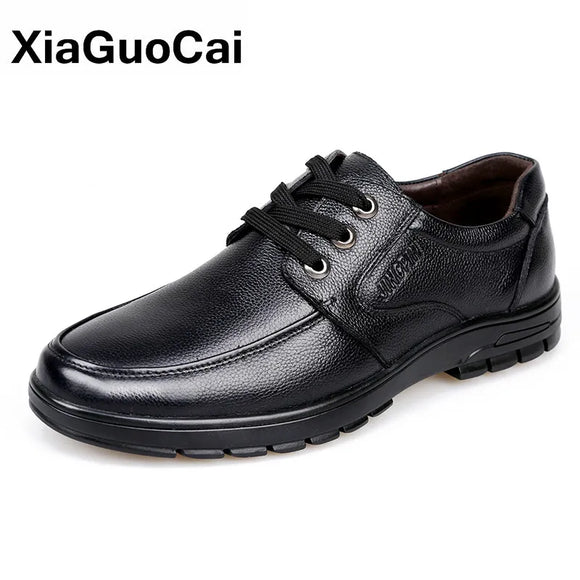 Genuine Leather Men Casual Shoes Luxury British Business Men Shoes Fashion Round Toe Lace Up Autumn Winter Old Man's Footwear