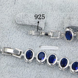19cm+2cm Adjustable Length Bracelet 925 Sterling Silver Sapphire Bracelet for Woman Bride Birthday Gift for Girlfriend Gift Box