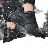 Black Men Shoes Artificial Leather Lightweight Soft Comfortable Men Casual Shoes Warm Fur Winter Cotton Shoes Non-slip Sneakers