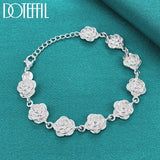 DOTEFFIL 925 Sterling Silver Full Rose Flower Chain Bracelet For Women Wedding Engagement Party Fashion Charm Jewelry