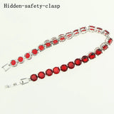 Bridal Red Garnet White Zircon Created jewelry 925 Silver Jewelry Link Chain Bracelet 21cm For Women Free Gift Box