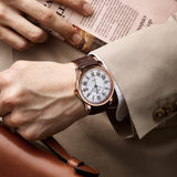 Forsining Classic Retro Automatic Mens Watch Rose Gold Case Calendar Luxury Brand Brown Leather Belt Business Mechanical Watches