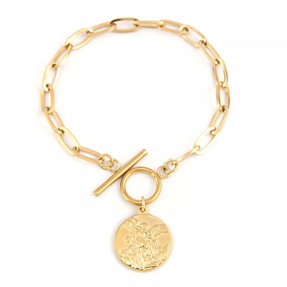 Bracelet For Women SAINT St. MICHAEL the Archangel Saints & Angels PROTECT US Charm pendant Stainless Steel Jewelry