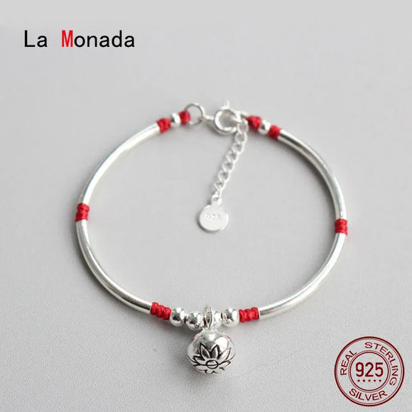 La Monada Red Thread For Hand 925 Sterling Silver Bracelet Bell Tube Red Thread String Rope Bracelets For Women Silver 925