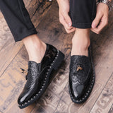 England style mens fashion party nightclub dress patent leather tassels shoes slip-on oxfords rivets shoe black loafers sneakers