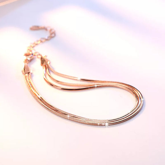 Doreen Box New Simple Rose Gold Color Snake Chain Multi-layer Bracelets For Women Wedding Party Club Gfit Fashion Jewelry