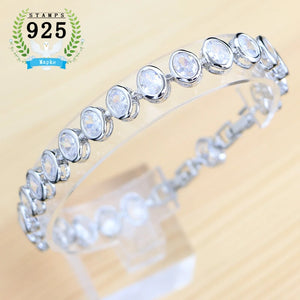 19cm+2cm Adjustable Length Bracelet 925 Sterling Silver Sapphire Bracelet for Woman Bride Birthday Gift for Girlfriend Gift Box