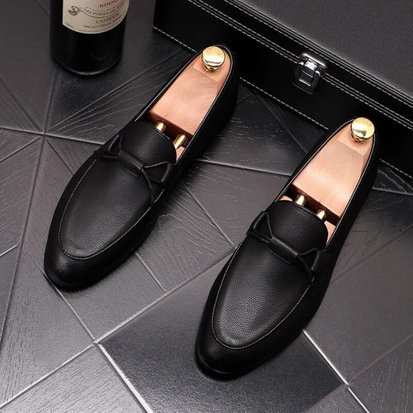 Korean style men casual business wedding formal dresses cow leather shoes breathable slip-on driving shoe gentleman black loafer