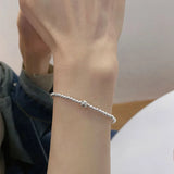 ANENJERY Silver Color Geometric Square Heart Pendant Bracelet Simple Female Beads Chain Bracelet Wholesale