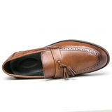 Fotwear Tassel Men Formal Shoes Plus Size 47 46 Office Mens Dress Shoes Slip On Male Brogues Brown Color Leather Oxfords For Men