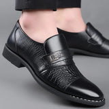 Fashion Men's Crocodile Grain Leather Dress Shoes Man Casual Pointed Toe Oxfords Mens Lace-Up Business Office Oxford Shoe