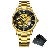 FORSINING Gold Skeleton Mechanical Men&#39;s Watches Top Brand Luxury Male Watch Stainless Steel Strap Fashion Business часы мужские