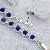 925 Sterling Silver Slim Bracelet for Women Blue Stone Zircon 18cm+2cm Extension Bracelet Two Buttons Free Gift Box