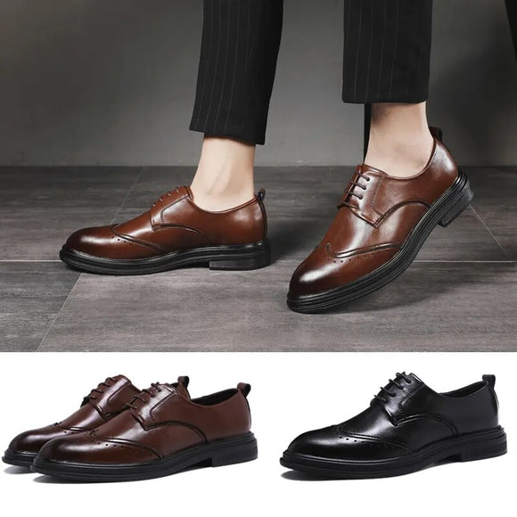 Handmade Microfiber Leather Men Oxfords Lace-Up Carved Business Men Formal Shoes, Men Dress Shoes