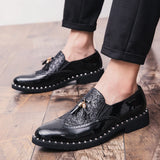 England style mens fashion party nightclub dress patent leather tassels shoes slip-on oxfords rivets shoe black loafers sneakers