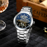 WINNER Fashion Casual Male Clock Transparent Case Steel Band Mens Watches Top Brand Luxury Automatic Skeleton Wristwatches Reloj