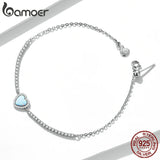 BAMOER Authentic 925 Sterling Silver Opal Heart-Shaped Pendant Bracelet Fit Women Sterling Silver Jewelry Gift