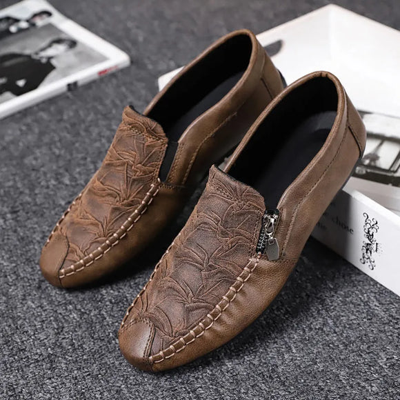 Summer 2021 Men Driving Shoes Korean Bean Shoes Social Youth Leather Shoes Men's Casual Shoes Slip-on Peas Shoes Quality Leather