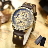 SHENHUA Retro Luxury Men&#39;s Mechanical Movement Wristwatch Leather Strap Unique Hollow Design Big Dial Watch Fashion Gift Set New