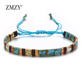 ZMZY Retro Square Glass Beads Bracelet Bohemian Handmade MIYUKI Tila Bracelet Trendy Adjustable Mens Bracelets Boyfriend Gift