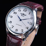 Winner Retro Classic Design Calendar Brown Belt Blue Hands Men&#39;s Fashion Automatic Mechanical Watches Top Brand Luxury Relogios