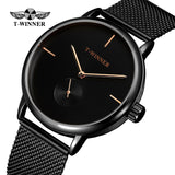 Fashion T-winner Top Brand Men Mechanical Watches Full Stainless Steel Luxury Business Mens Black Case Dress Relogio Masculino