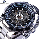 Forsining Sport Racing Series Stainless Steel Black Golden Dial Top Brand Luxury Skeleton Watches Men Automatic Watch Clock Men