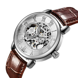ORKINA Male Clock Slim Case Mens Wristwatches Luxury Gold Tone Skeleton Hand-wind Mechanical Watch Steampunk Herren Armbanduhr