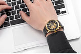 ORKINA Male Clock Slim Case Mens Wristwatches Luxury Gold Tone Skeleton Hand-wind Mechanical Watch Steampunk Herren Armbanduhr