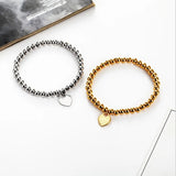 New Fashion Women Party Jewelry Lover Heart Pendant  Stainless Steel Elastic Rope Bracelet Bead Chain Woman Bangles