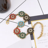 Fashion Colorful Resin Flower Charm Bracelet Gold Crystal Bohemian Bracelets For Women Vintage Indian Jewelry