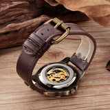 Retro Bronze Skeleton Mechanical Watch Men Automatic Watches Sport Luxury Top Brand Leather Watch Relogio Masculino Male Clock