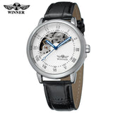 Fashion WINNER Top Brand Golden Watches Mens Watches Men Mechanical Watches Leather Skeleton Wristwatches Montre Homme Clock
